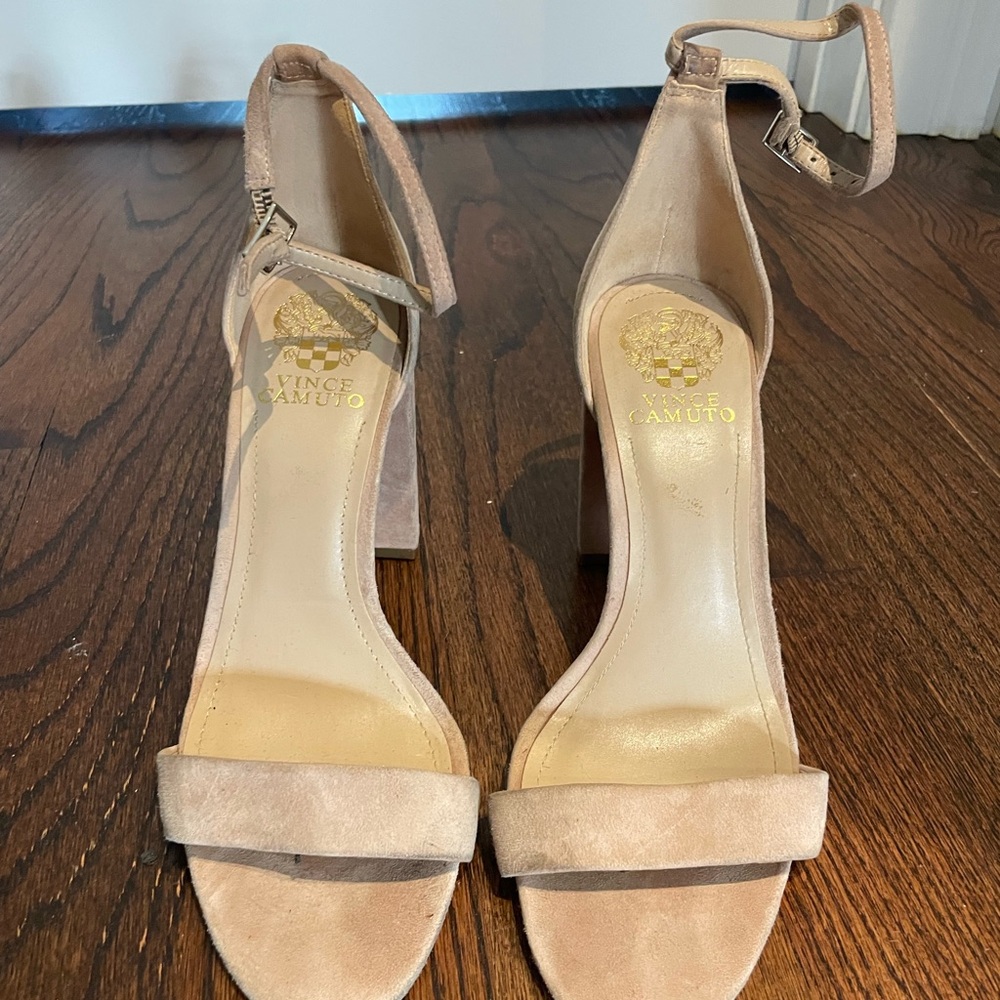 Vince Camuto Beige Suede Ankle Strap Heels